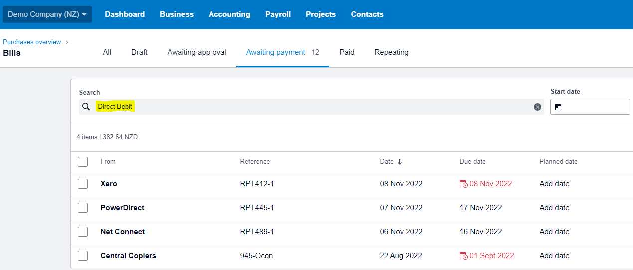 Xero Contact Groups screenshot