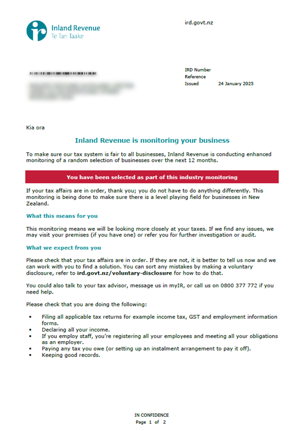 IRD compliance letter